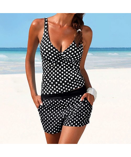 Sets Women's Siamese Bikini Boho Style Swimsuit Dot Print Bathingsuit Swimdress Beachwear - Black - CO195IDRKSH