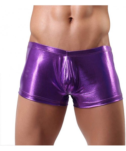 Briefs Men's Metallic Contour Bikini Boxer Underwear - Purple - C918R8CDS5S