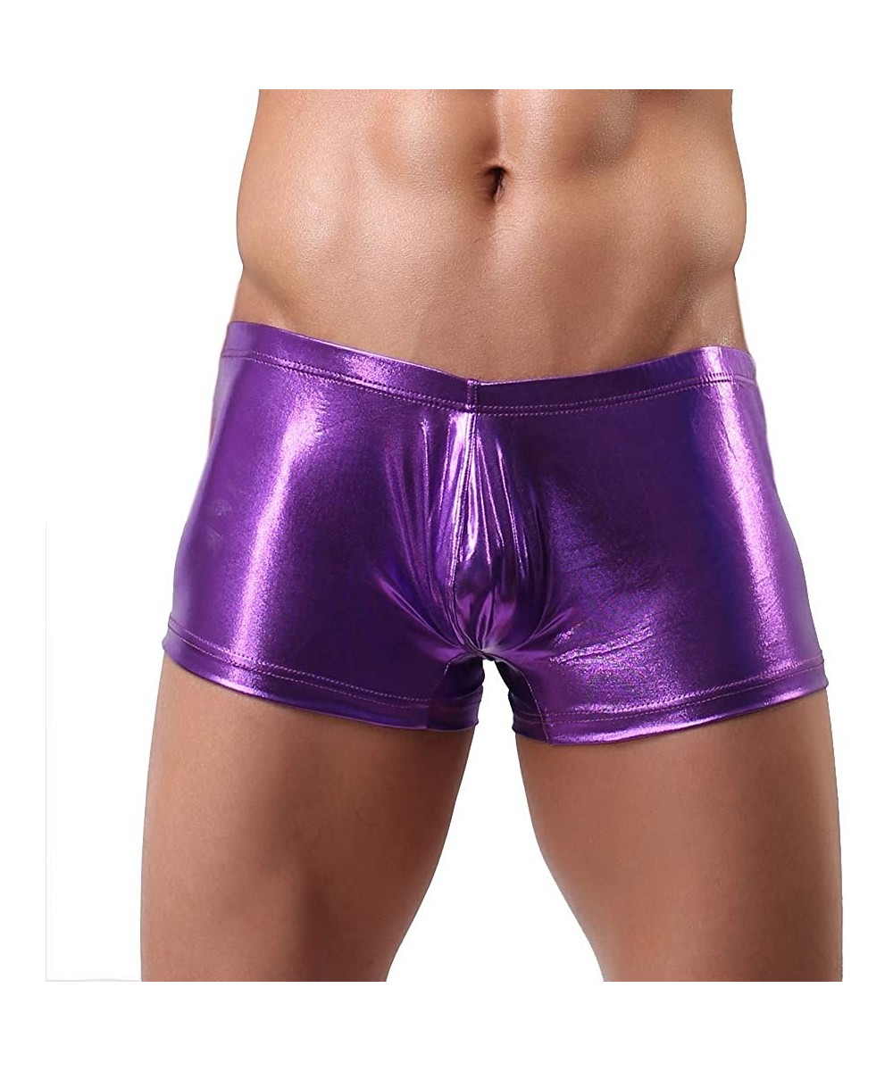 Briefs Men's Metallic Contour Bikini Boxer Underwear - Purple - C918R8CDS5S