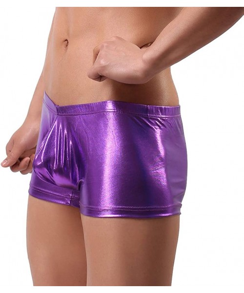 Briefs Men's Metallic Contour Bikini Boxer Underwear - Purple - C918R8CDS5S