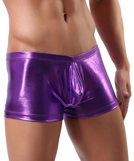 Briefs Men's Metallic Contour Bikini Boxer Underwear - Purple - C918R8CDS5S