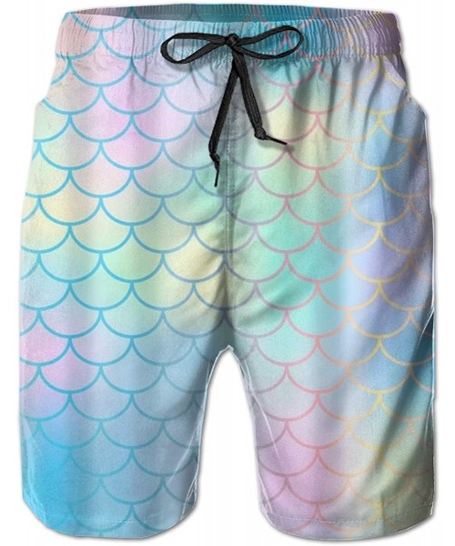 Board Shorts Men Boys Beach Board Shorts Adjustable Drawstring Quick Dry Bathing Suit - Colourful Fish Scale Magic Mermaid Ta...