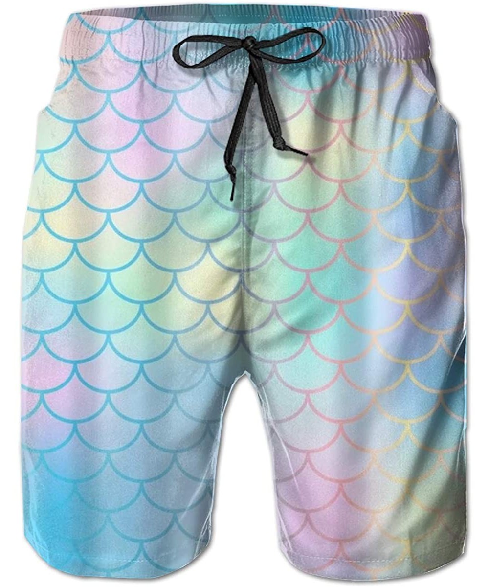 Board Shorts Men Boys Beach Board Shorts Adjustable Drawstring Quick Dry Bathing Suit - Colourful Fish Scale Magic Mermaid Ta...