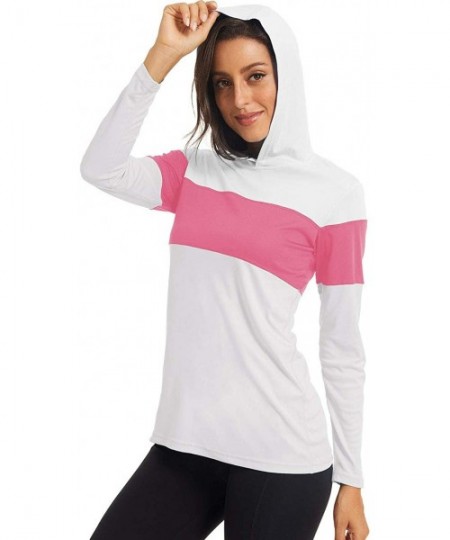 Rash Guards Women's Sun Prtection Hoodie Shirt Long Sleeve UPF 50+ Lightweight Quick Dry Outdoor T-Shirts - White Rosy - C919...