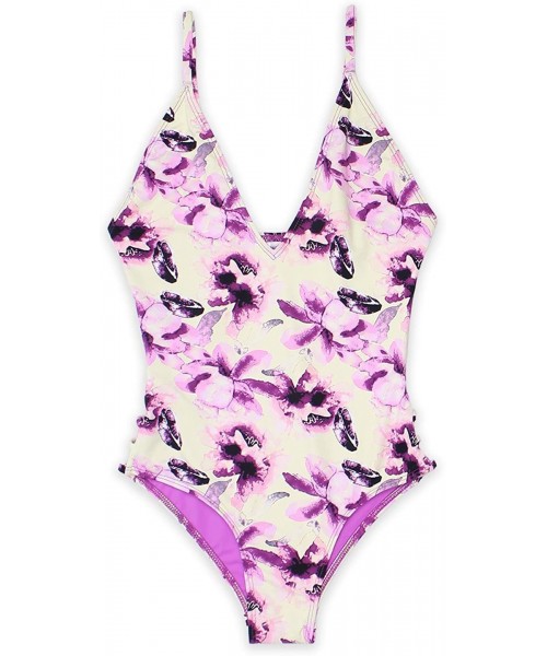 One-Pieces Low V-Neck Caged Side with Spaghetti Straps Moderate Coverage One Piece Bikini - Orchid - CC18LLQ9QEZ