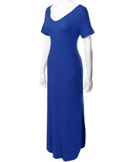 Cover-Ups Women's Short Sleeve Loose Split Long Maxi Dress with Pockets (XS-XXL) - Dbd003_royalblue - CI195RMWG2I