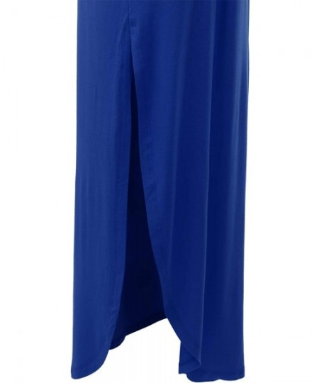 Cover-Ups Women's Short Sleeve Loose Split Long Maxi Dress with Pockets (XS-XXL) - Dbd003_royalblue - CI195RMWG2I