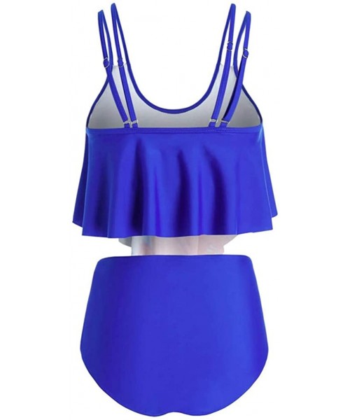 Sets Women Two Pieces Bathing Suits Top Ruffled with High Waisted Bottom Bikini Set Tankini Switmsuit - Blue Af - CH190SZ2XGA