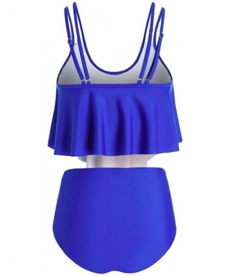 Sets Women Two Pieces Bathing Suits Top Ruffled with High Waisted Bottom Bikini Set Tankini Switmsuit - Blue Af - CH190SZ2XGA