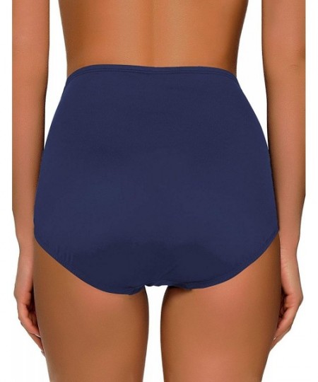 Tankinis Women's High Waisted Swim Bottom Ruched Bikini Tankini Swimsuit Briefs - Y Navy - CO193Z904K0