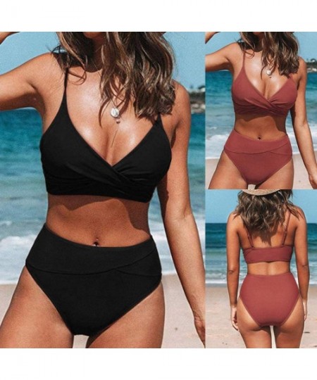 Bottoms Womens Swimsuits Bikini- Women Wrap Bikini Set Push Up High Waisted 2 Piece Swimsuits - Z02-black - CO19CGDIWAX