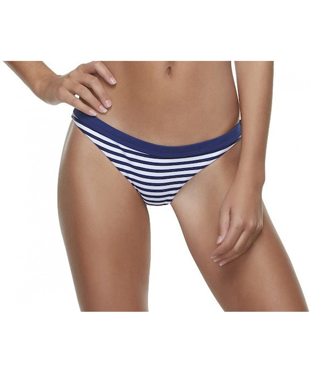 Tankinis Women's Seamless Wraparound Halter Banded Cheeky Bottom - Navy Stripe - CL18CY5MCH3