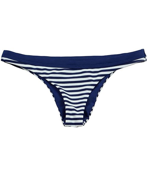 Tankinis Women's Seamless Wraparound Halter Banded Cheeky Bottom - Navy Stripe - CL18CY5MCH3