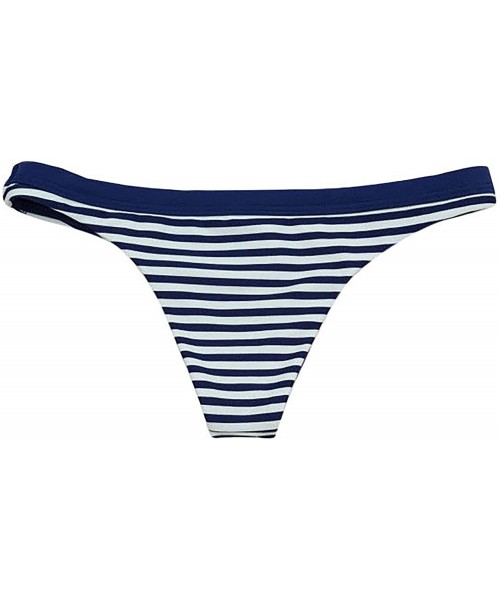 Tankinis Women's Seamless Wraparound Halter Banded Cheeky Bottom - Navy Stripe - CL18CY5MCH3