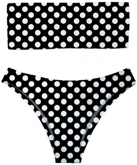 Sets Women 2 Pieces Bandeau Bikini Swimsuit Off Shoulder High Waist Bathing Suit - Black Polka Dot - C618QL3GKT6