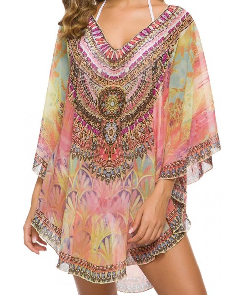 Cover-Ups Womens Retro Printing Swimwear Bathing Cover Ups Tunic Blouses Tops - Multi Color - CL18W5WICXR