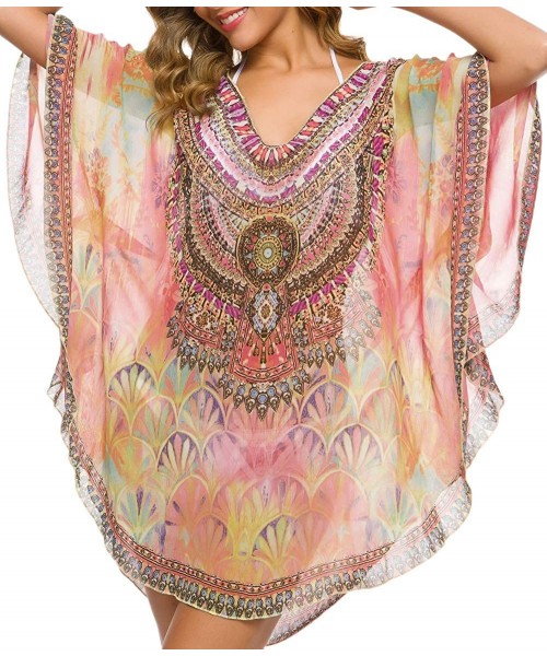 Cover-Ups Womens Retro Printing Swimwear Bathing Cover Ups Tunic Blouses Tops - Multi Color - CL18W5WICXR