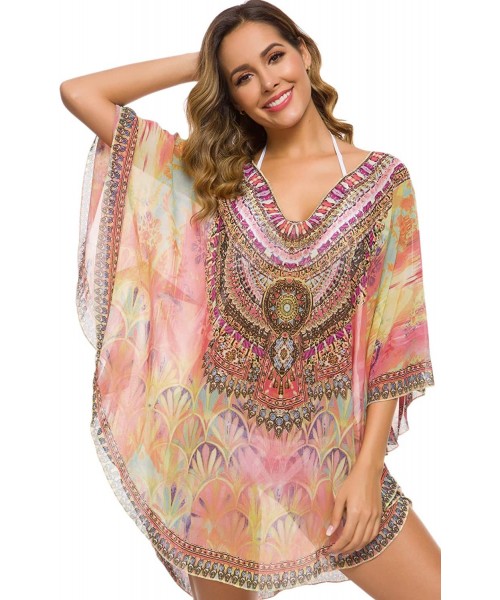 Cover-Ups Womens Retro Printing Swimwear Bathing Cover Ups Tunic Blouses Tops - Multi Color - CL18W5WICXR