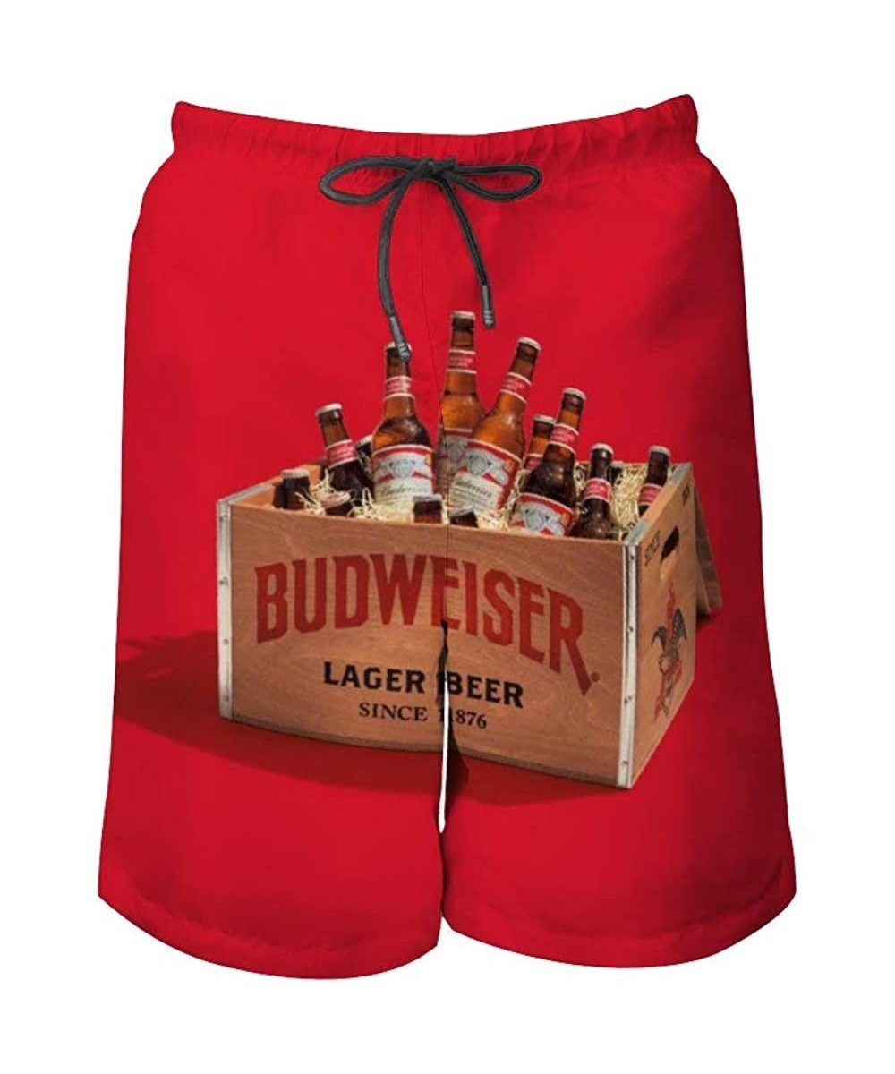 Board Shorts Budweiser Beer Label Cool Swim Trunks Quick Dry Casual Hawaiian Mesh Lining Beach Board Shorts with Pockets - Bu...