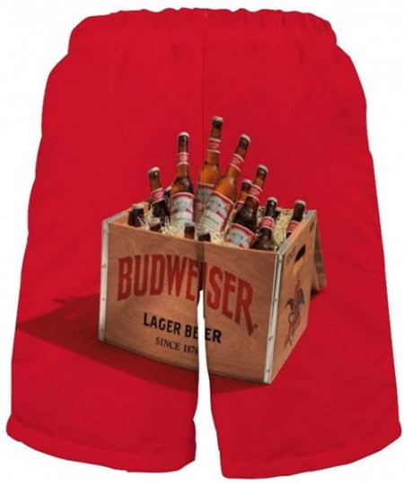 Board Shorts Budweiser Beer Label Cool Swim Trunks Quick Dry Casual Hawaiian Mesh Lining Beach Board Shorts with Pockets - Bu...