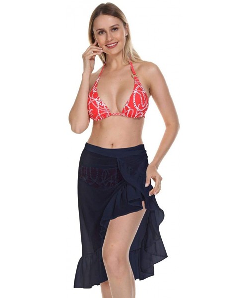 Cover-Ups Womens Beach Sarong Chiffon Cover Up Bikini Sarong Swimsuit Wrap Skirts - Navy - C51947ITE5A