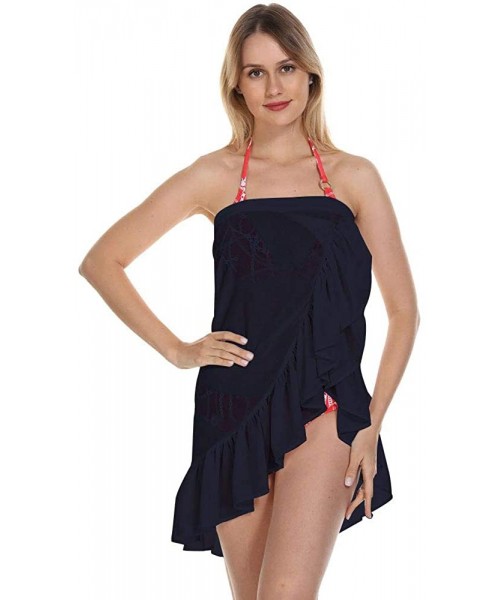 Cover-Ups Womens Beach Sarong Chiffon Cover Up Bikini Sarong Swimsuit Wrap Skirts - Navy - C51947ITE5A