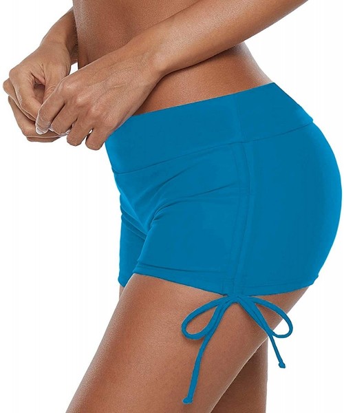 Bottoms Women Swim Shorts Boyshorts Bathing Suit Tankini Bottoms Stretch High Waist Sports Boards Shorts - Blue(tie Side) - C...