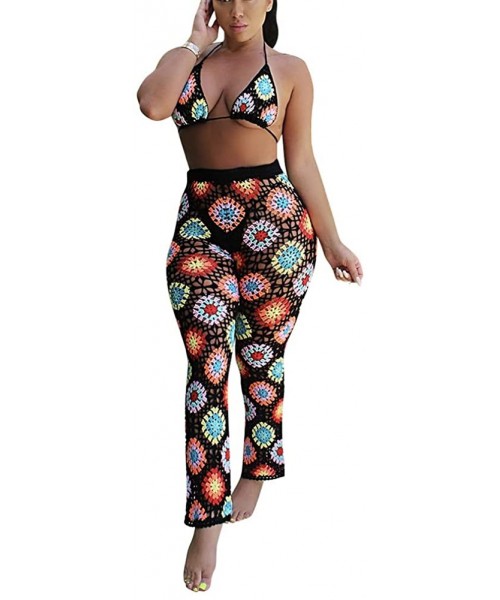 Cover-Ups Women Two Piece Jumpsuit Sexy Bra Top Bikini Long Pant Tropical Swimwear Cover Up - Black - CN18UILS540