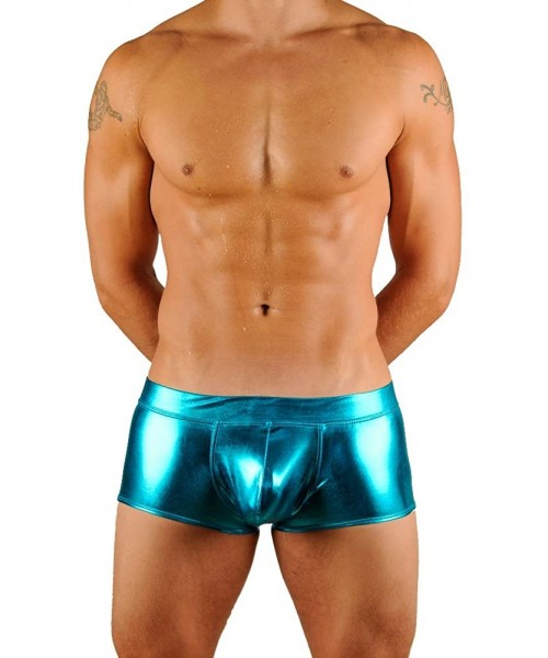 Racing Mens New Solid Hot Body Boxer Swimsuit - Liquid Turquoise - CT1156QNE2V