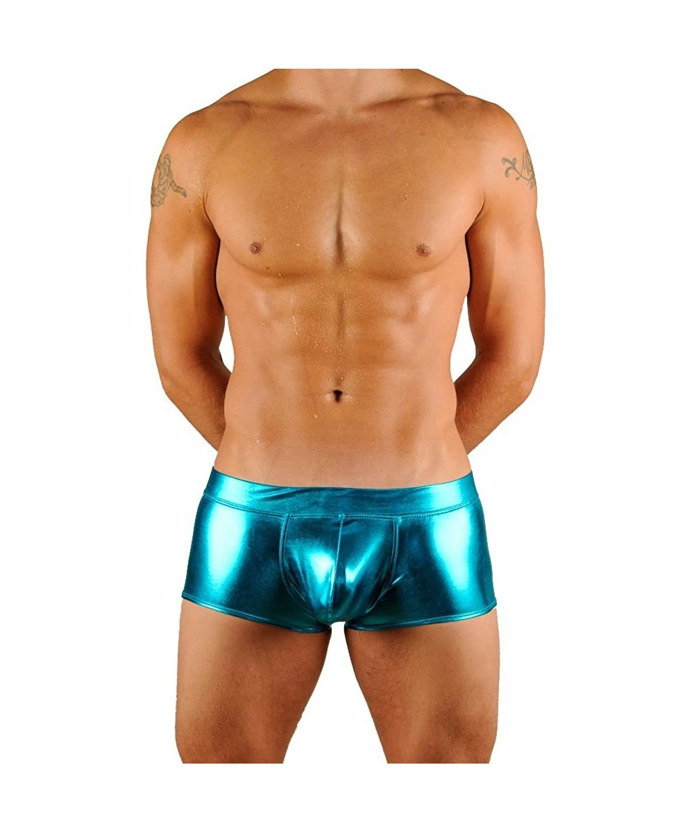 Racing Mens New Solid Hot Body Boxer Swimsuit - Liquid Turquoise - CT1156QNE2V