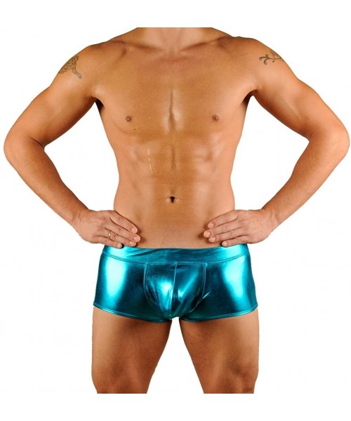 Racing Mens New Solid Hot Body Boxer Swimsuit - Liquid Turquoise - CT1156QNE2V