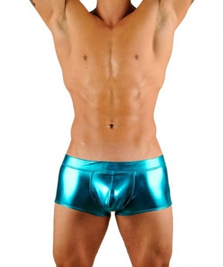 Racing Mens New Solid Hot Body Boxer Swimsuit - Liquid Turquoise - CT1156QNE2V