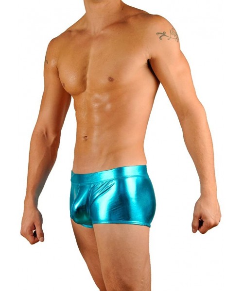 Racing Mens New Solid Hot Body Boxer Swimsuit - Liquid Turquoise - CT1156QNE2V