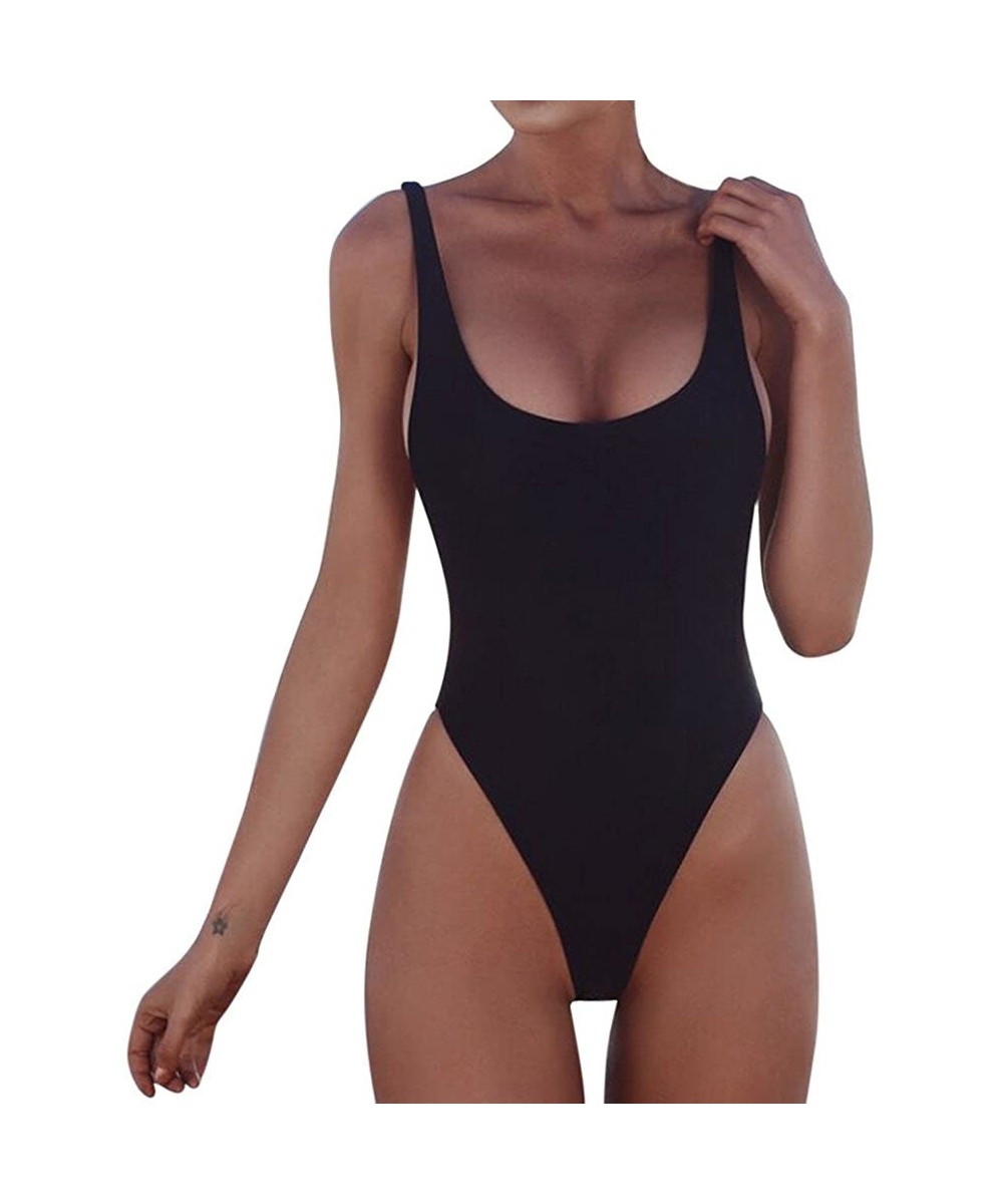 One-Pieces Womens Classic One Piece Low Cut Bikini Tummy Control Swimsuit Bodysuit Sexy Monokini Bathing Suit Swimwear Black ...