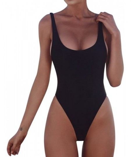 One-Pieces Womens Classic One Piece Low Cut Bikini Tummy Control Swimsuit Bodysuit Sexy Monokini Bathing Suit Swimwear Black ...