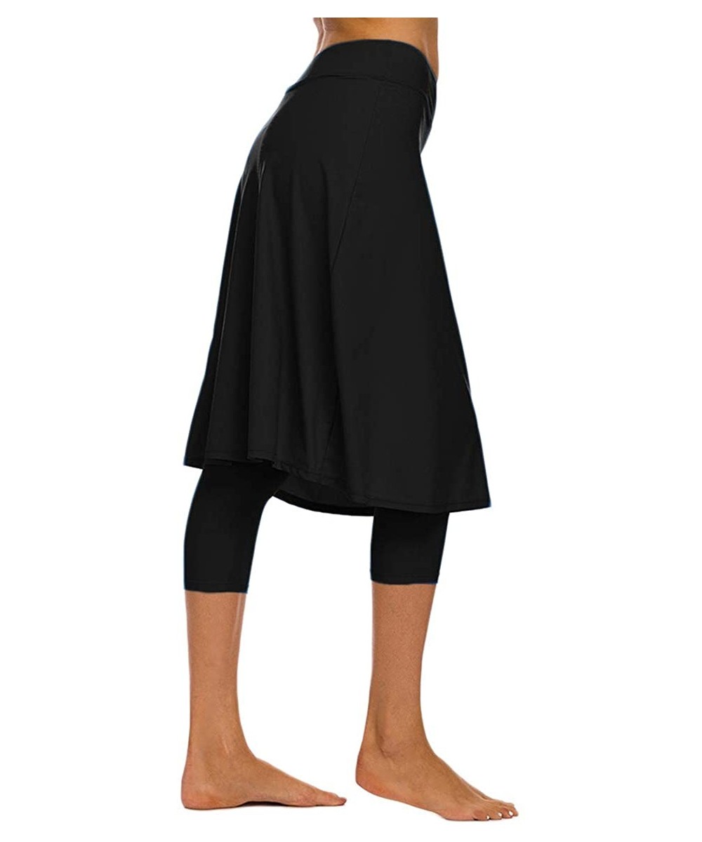 Bottoms Women's Modest Extra Long Swim Skirt with Capris Leggings Active Skirted Swimwear - Black - CO18XMRHRNR