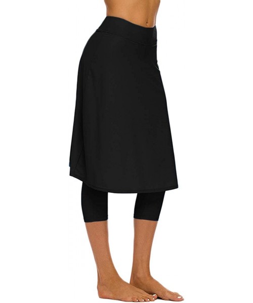 Bottoms Women's Modest Extra Long Swim Skirt with Capris Leggings Active Skirted Swimwear - Black - CO18XMRHRNR