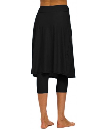 Bottoms Women's Modest Extra Long Swim Skirt with Capris Leggings Active Skirted Swimwear - Black - CO18XMRHRNR