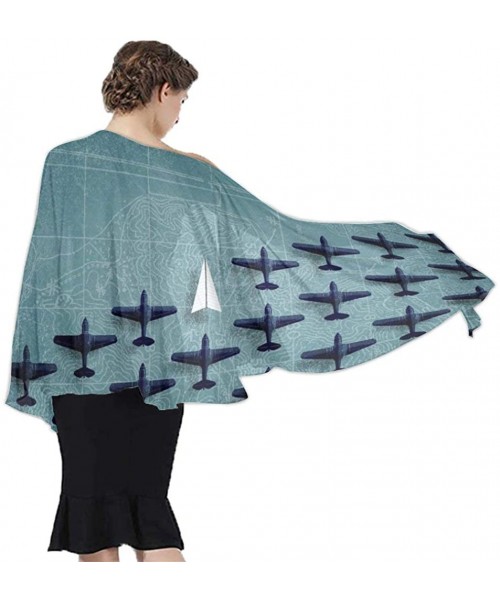 Cover-Ups Women Luxury Chiffon Swimwear Cover Up- Oversize Beach Sarong Shawl Wrap - Airplane - CX19C6N7SX8