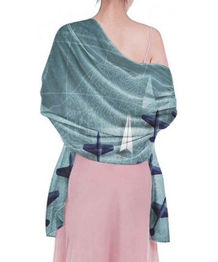 Cover-Ups Women Luxury Chiffon Swimwear Cover Up- Oversize Beach Sarong Shawl Wrap - Airplane - CX19C6N7SX8