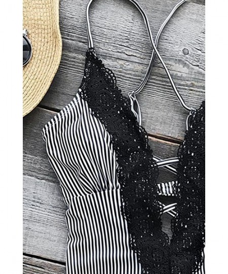 One-Pieces Women's Swimsuits Ladies Vintage Lace One Piece Bikini Sets Beach Swimwear Bathing Suit - A-black - C2195WOLSEX