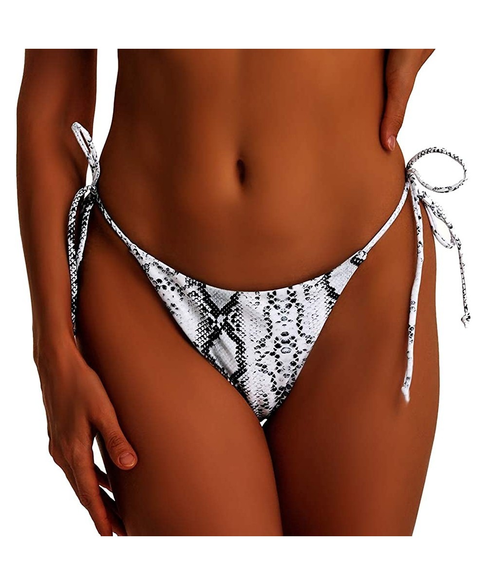 Tankinis Women's Sexy Halter Thong Bikini Bottom Micro String Tanning Bikini Bottom Swimsuit - Whitesnake - CC197ROUOHQ