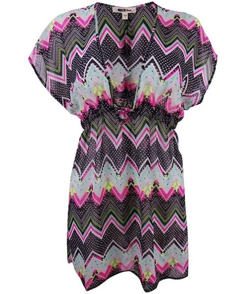 Cover-Ups Womens Chevron-Print Chiffon Dress Swim Cover-Up - Black Multi - CP182XSCET7