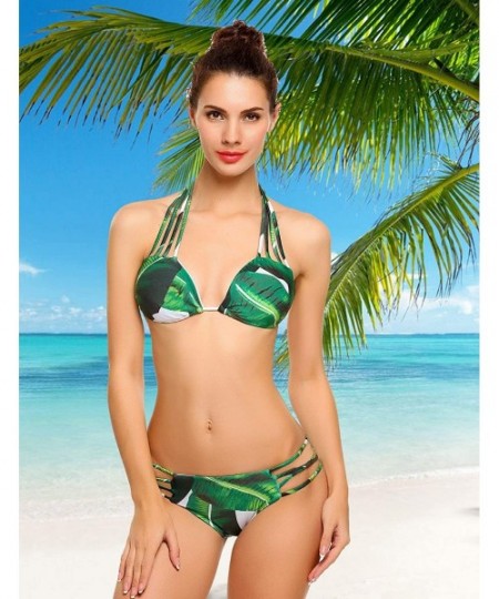 Sets Women's Padded 2 Pieces Bikini Set Printed Swimsuits Cut Out Bathing Suit - Green_7665 - CV18E89CE2T