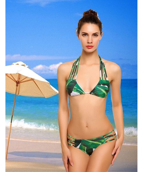 Sets Women's Padded 2 Pieces Bikini Set Printed Swimsuits Cut Out Bathing Suit - Green_7665 - CV18E89CE2T