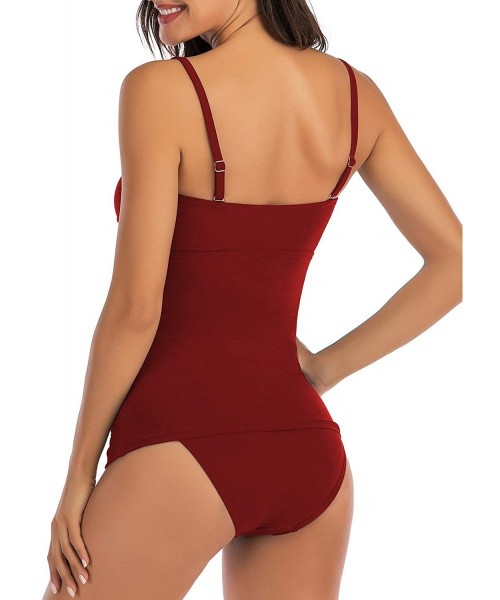 Racing Tankini Swimsuits for Women Plus Size Swimwear Tummy Control Two Piece Bathing Suits - Wine Red - CU192SIECGM