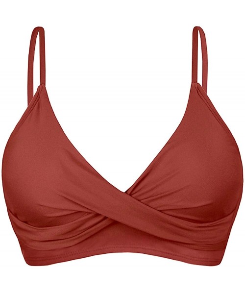 One-Pieces Women's Push Up Sexy V Neck Adjustable Shirring Front Bikini Swimsuit Top Only - Rust Red - CU19DCW5ZS8