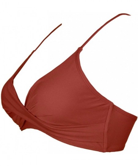 One-Pieces Women's Push Up Sexy V Neck Adjustable Shirring Front Bikini Swimsuit Top Only - Rust Red - CU19DCW5ZS8