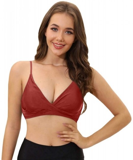 One-Pieces Women's Push Up Sexy V Neck Adjustable Shirring Front Bikini Swimsuit Top Only - Rust Red - CU19DCW5ZS8