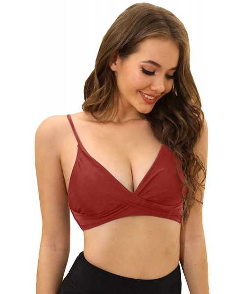 One-Pieces Women's Push Up Sexy V Neck Adjustable Shirring Front Bikini Swimsuit Top Only - Rust Red - CU19DCW5ZS8